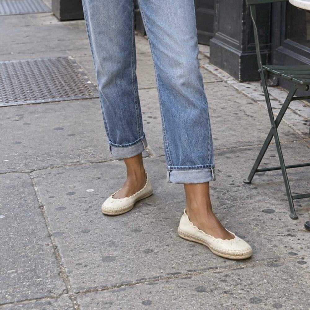 Jimmy Choo Amiee Cream Leather Espadrille Ballet Flats Quiet Luxury EU 36